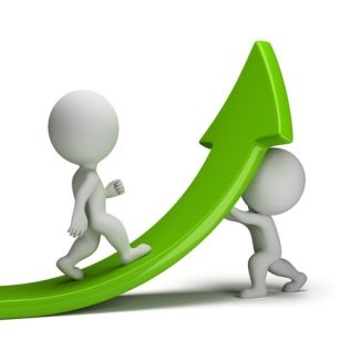 Support 17855419 - 3d small people support the arrow on which there is a different person. 3d image. white background.